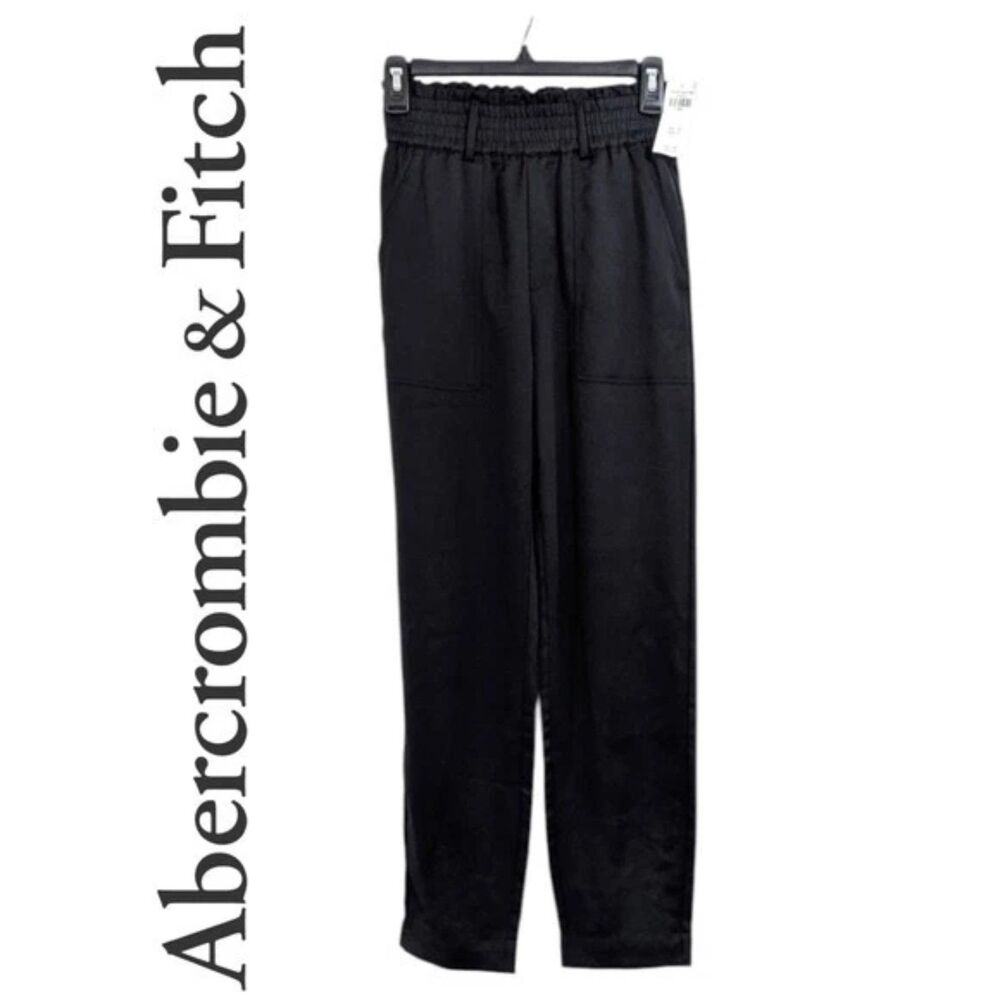 NEW Abercrombie & Fitch Black Satin Elastic Waist Pants - Size XS Womens